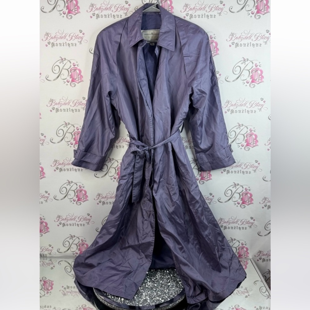 London Fog coat long shiny lilac lavender belted jacket Purple Trench Coat